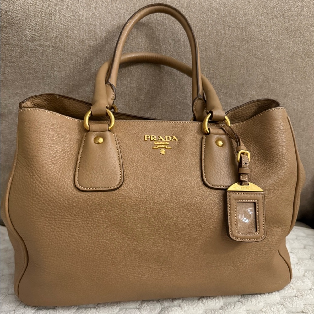 Prada Tan Leather Satchel with Gold Accents